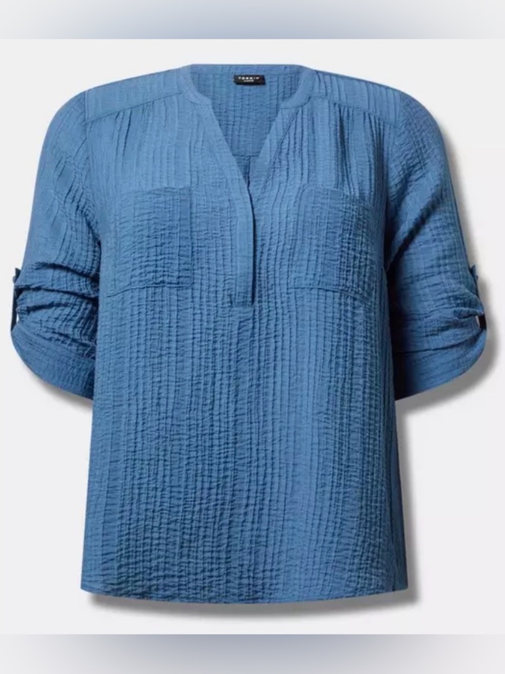 #z012 - Torrid Harper Textured Stripe 3/4 Sleeve Pullover Blouse Blue Horizon